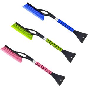 27" Snow Brush and Ice Scrapers for Car Windshield (3 Pack), Window Scraper with Ergonomic Foam Grip, Snow Removal for Car, Must Have Winter Car Accessories (Green, Blue & Pink)