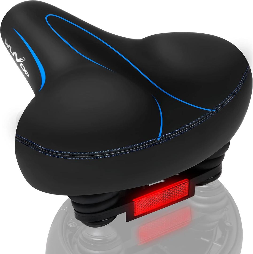 Oversized Bike Seat, Wide Bicycle Seat for Women Men Comfort, Universal Waterproof Bike Saddle Replacement with Safety Reflective Strip for Peloton, Exercise Bikes, Cruiser, City Bikes
