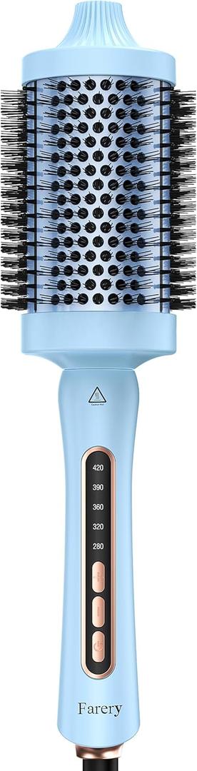 Farery 2.4" Thermal Brush, Large Barrel Heated Round Brush with Triple PTC & 5 Heat Settings (280-420F), Lightweight Dual Voltage for Voluminous Big Curls, Waves & Straightening Long Hair