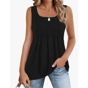 Zeagoo Women's Summer Tank Tops 2026 Pleated Square Neck Loose Fit Casual Flowy Tunic Sleeveless Shirts Large