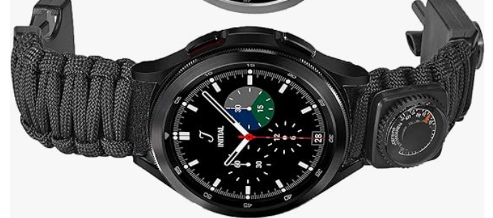 Onewly Compatible with Galaxy Watch 6 Band, Multi-Functional Outdoor Survival Paracord 20mm Watch Strap for Samsung Galaxy Watch 6 Classic/Galaxy Watch 4/4 Classic/Galaxy Watch 5/5 Pro (Black+Camo)