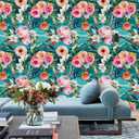 HAOKHOME Floral Peel and Stick Wallpaper Teal Green/Pink Removable Textured for Bedroom Nursery Decorations 17.7in x 6.5ft