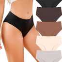 UNDER THE SEA Seamless Underwear for Women Mid Rise Brief Sexy No Show Bikini Panties Womens Cheeky 5 Pack XS-XL (Medium, Black&mocha Grey&brick Yellow&apricot&silver Gray)