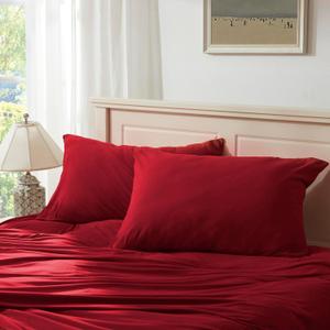 Household 100% Jersey Cotton Pillowcase 20x30-Light Weight, Comfortable, Super Soft Pillow Case with Envelope Closure Extremely Durable Set of 2 (Red, Queen Size Pillowcase (20" x 30"))