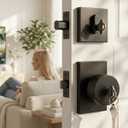 Haidms Black Exterior Door Lock Set with Deadbolt, Zinc Alloy Matte Black Front Door Knob with Lock, Heavy Duty Deadbolt Lock and Door Knob Set with Lock and Key, Reversible Entry Hardware (1 Pack)