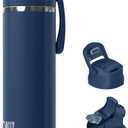 OISIZ Insulated Water Bottle 24 oz with 2 in 1 Spout and Straw Lid,One Click Safety Lock,100% Leakproof,Keep Cold 24H,Vacuum Stainless Steel Water Bottle for School,Travel and Sports,Dishwasher Safe (Navy Blue)