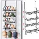 SWTYMIKI Over Door Hat Organizer - 5 Tier Wall Mounted Hat Rack with 4 Adjustable Metal Basket and 3 Hooks, Hanging Baseball Cap Organizer Storage Holds up to 49 Caps for Door, Bedroom, Closet (Black)