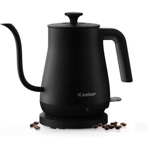 Keebar Electric Kettle, Gooseneck Kettle with Auto Shut Off, 0.8L Small Eletric Tea Kettle, Precise Spout Designed for Coffee Tea, 1000W Quick Heat Up, Stainless Steel, Matte Black