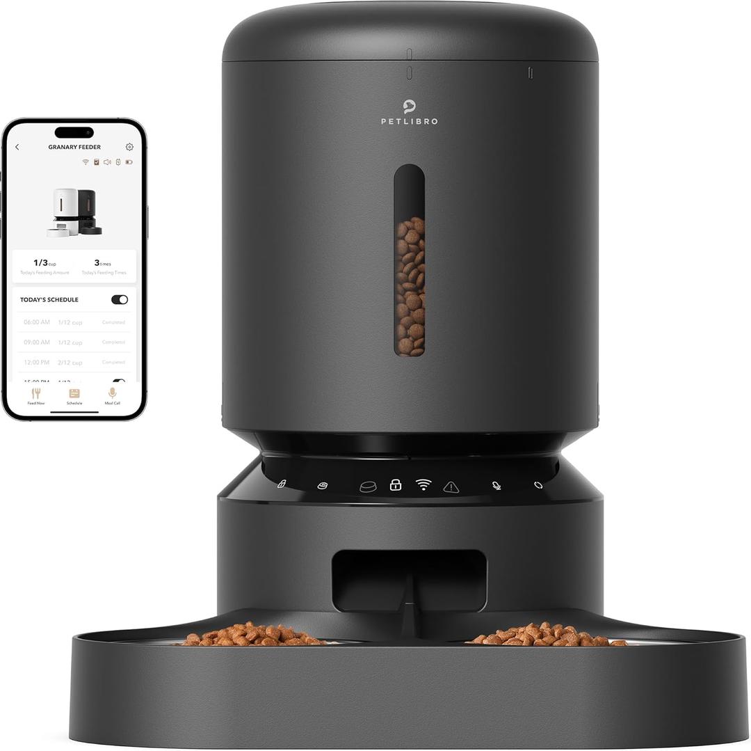 PETLIBRO Automatic Cat Feeder for 2 Cats, 5G WiFi Cat Food Dispenser with APP Remote Feeding, 5L Timed Automatic Dog Feeder, 1-10 Meals/Day, 10s Meal Call, Dual Trays Pet Feeder for Cat, Dog (5L-Dual Tray with WiFi, Black)