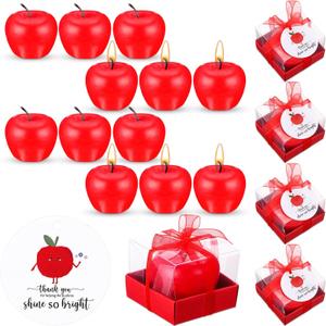 MTLEE 48 Pcs Teacher Appreciation Gifts Candles with Thank You Cards Holiday Apple Shaped Candles for Educator Women Men Christmas Party Favors Classroom Supplies
