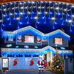 810 LED Christmas Lights with 180 Drops, 82ft 12 Modes Blue and White Fairy String Lights with Timer Dimmable, Waterproof Twinkle Lights for Christmas Indoor Outdoor Holiday Wedding Party Eaves Decor