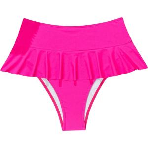 Verdusa Women's Ruffled Bikini Bottoms High Waist Beachwear Swim Briefs (X-Large, Hot Pink)