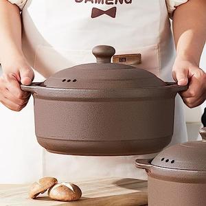Natural Terracotta Casserole with Lids Clay Pots for Cooking, Unglazed Earthenware Rice Pots (T3-2.64QT)