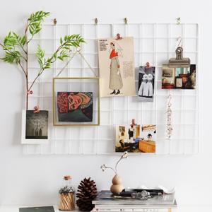 Metal Mesh Wall Grid Panel for Photo Display,Message Board,Size: 17.5" x 11.8",Pack of 2 (White)