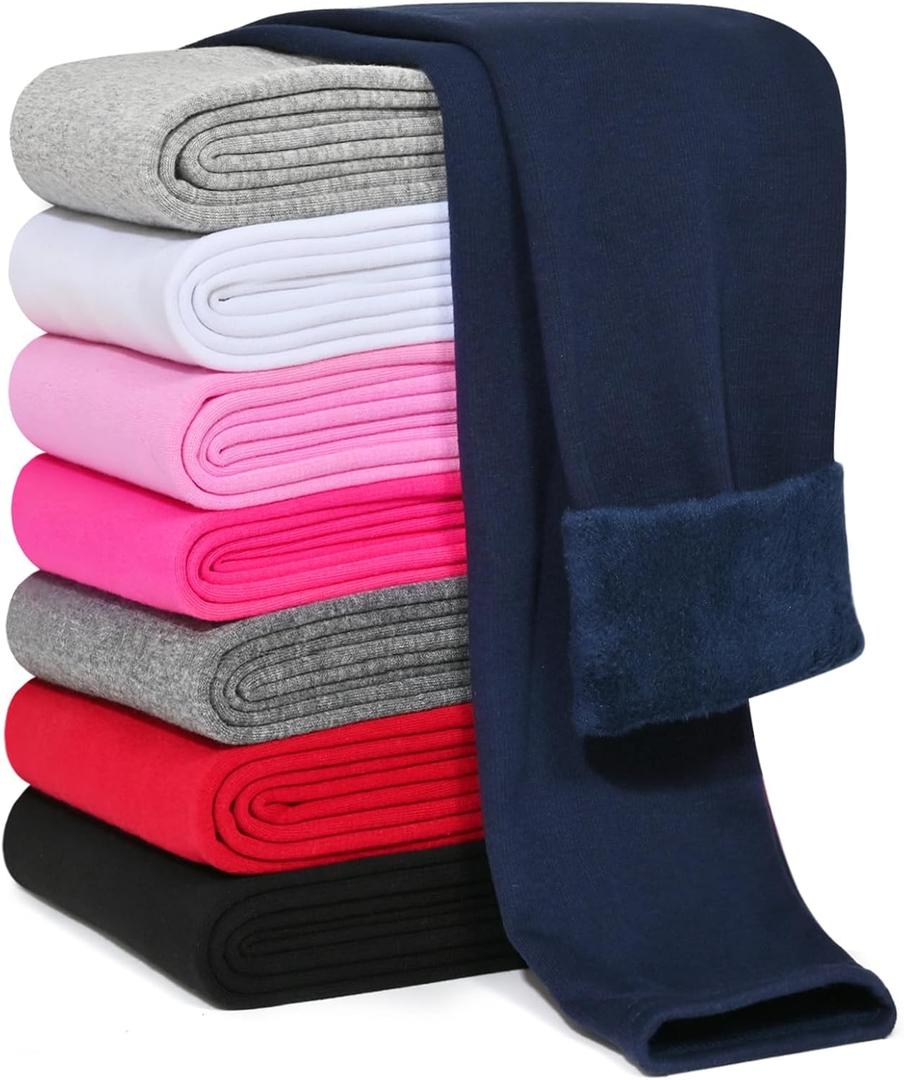 Girls Fleece Lined Leggings Cotton Kids Winter Warm Leggings Thick Thermal Tights Pants (2-3T, Navy Blue)