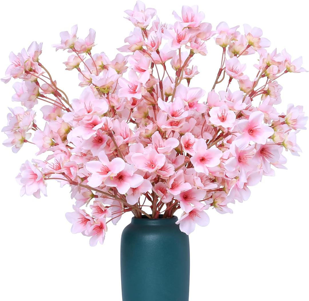 SITUMEIZI 6Pcs Artificial Cherry Blossom Branches Decor Fake Flowers Silk Spring Faux Flowers 16" Peach Bouquet for Home Wedding Bedroom Japanese Decoration DIY Table Centerpiece Arrangement(Pink)