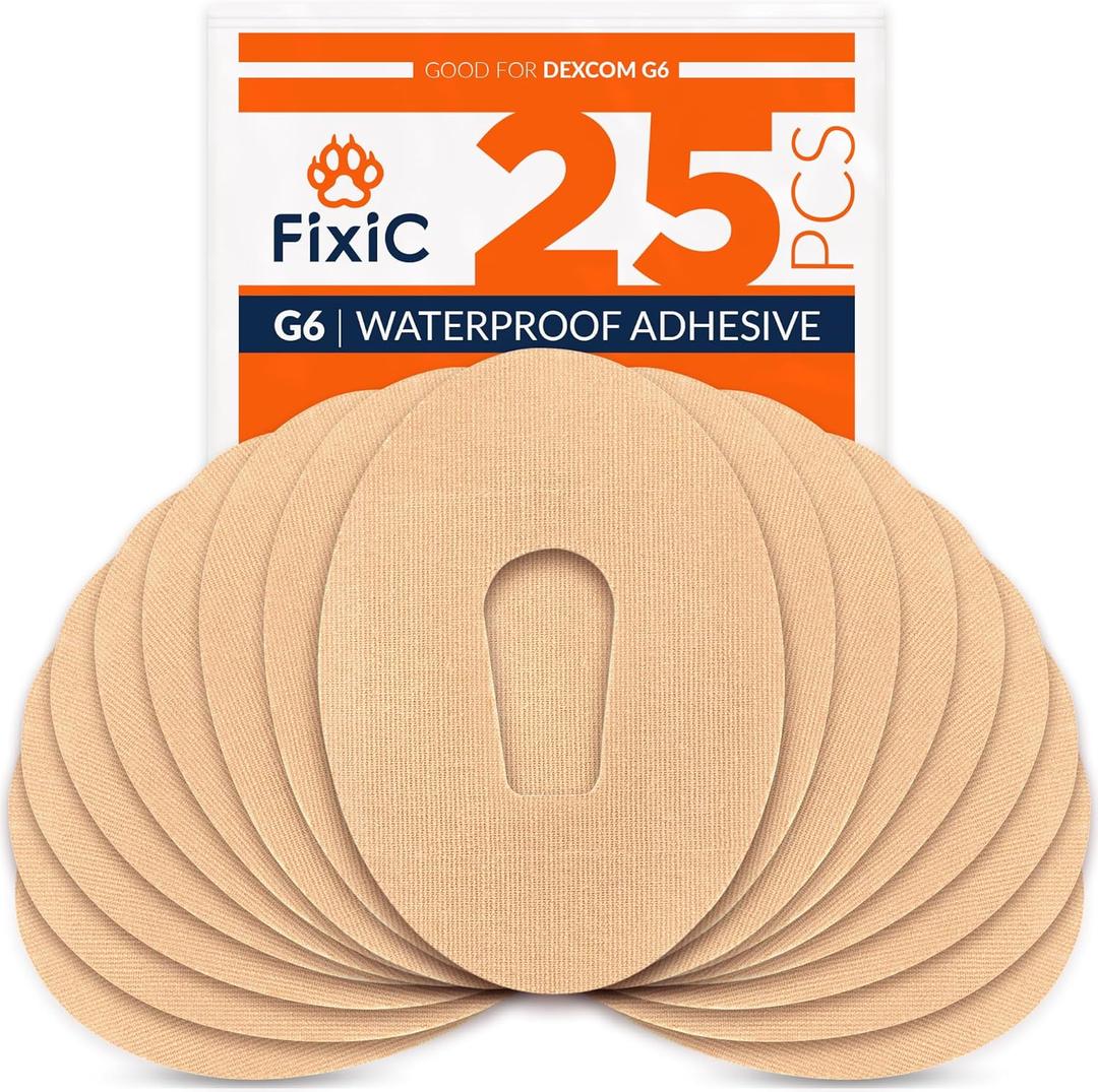 FixiC  Adhesive Patches for G6  25 Pack Premium Waterproof Adhesive Patches  Pre-Cut Back Paper  Adhesive Patch for G6  Long Fixation! (Tan)