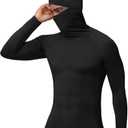 RIKUAOU Men's Compression Shirt Hoodie with Mask, Long Sleeve Athletic Base Layer Top, Cool Dry Workout Sports Undershirt L