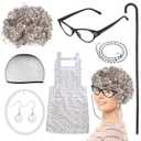 Keymall Old Lady Wig Accessories Old Women Grandma Granny Costume for Halloween Cosplay 100 Days of School