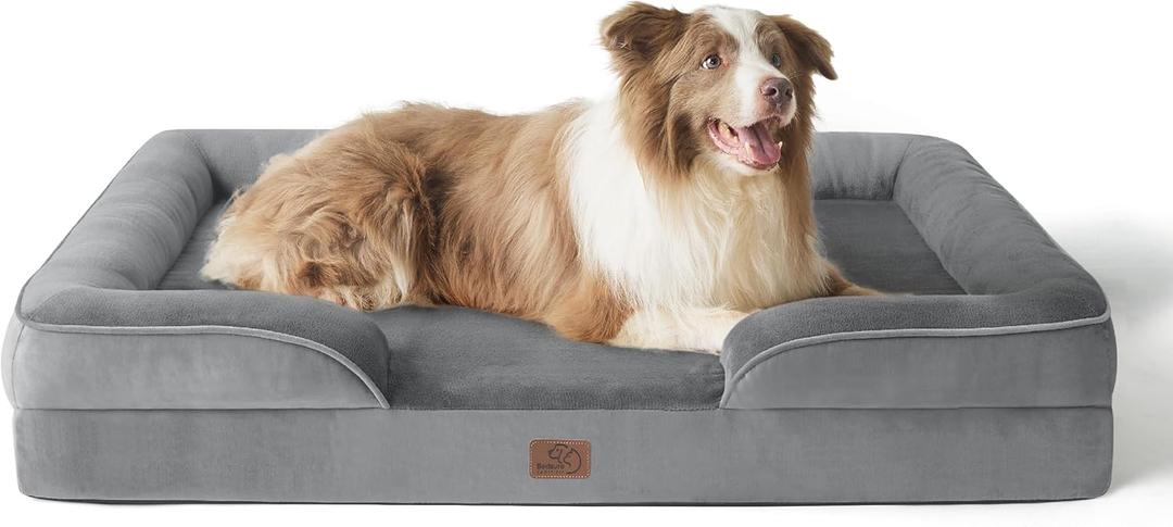 Bedsure Orthopedic Dog Bed for Large Dogs - Big Washable Dog Sofa Beds Large, Supportive Foam Pet Couch Bed with Removable Washable Cover, Waterproof Lining and Nonskid Bottom, Grey (38.0"L x 28.0"W x 6.5"Th)