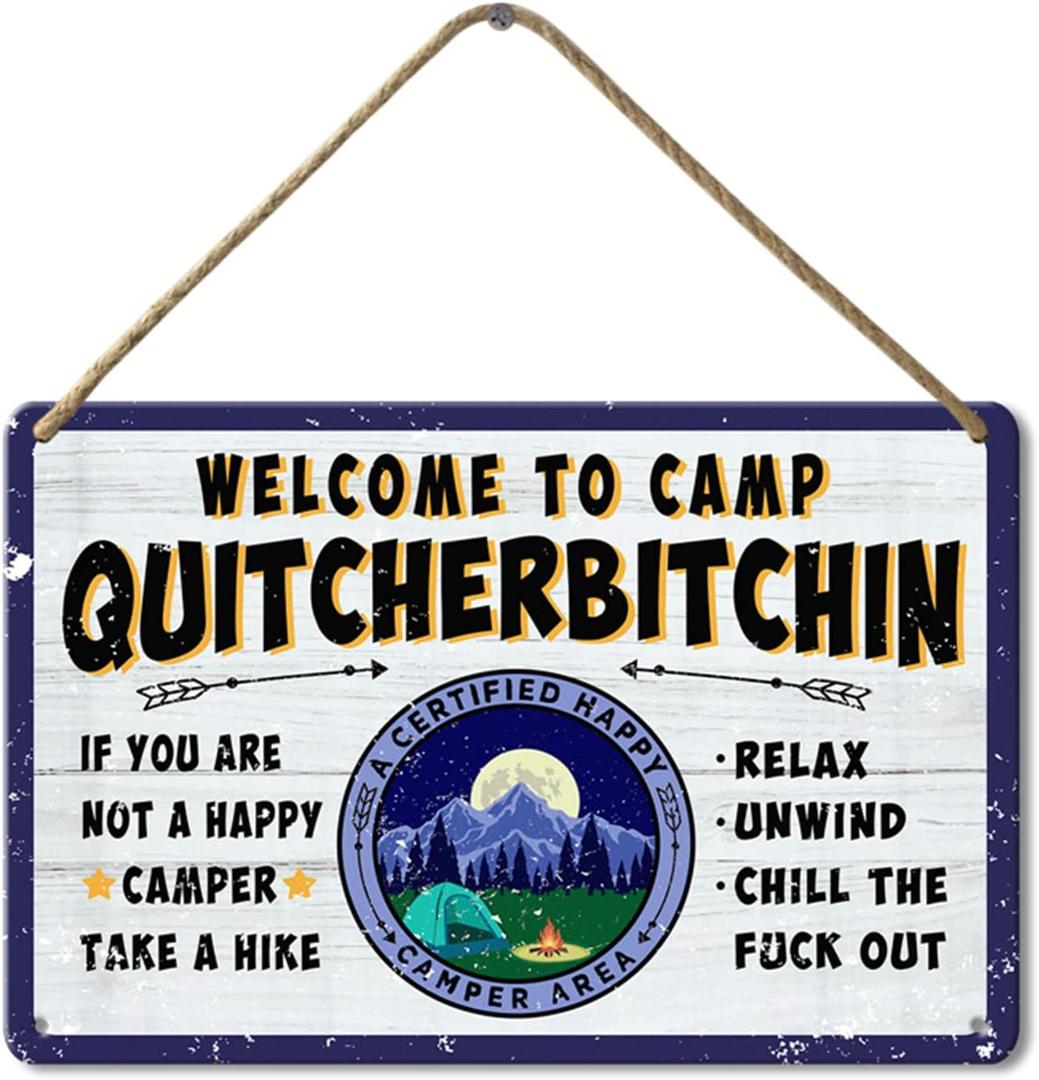 Welcome To Camp Quitcherbitchin Sign Camper Decor Camping Hanging Signs Rv Accessories For Inside Decorations Funny Travel Trailers Happy Gifts Wall Decor Gifts