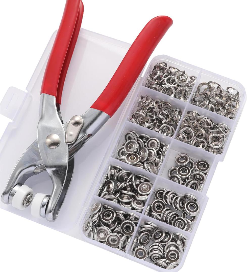 800PCS/200SET Silver Metal Snap Button Kit with Fastener Pliers, 9.5mm Snap Fasteners Kit for Clothing & DIY Crafts, Metal Snaps Press Tool Set for Sewing (800PCS/200SET-SLIVER)