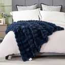 DREAMNINE Soft Faux Bubble Rabbit Fur Blanket Queen Size, Thick Cozy Decorative Warm Fuzzy Fur Blanket for Bed Couch Sofa Chair Bedroom Living Room Dorm Gift, 80 * 90 Inches, Navy Blue