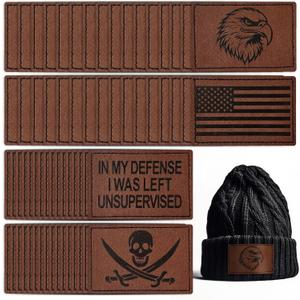 Harsgs 64PCS Blank Leatherette Hat Patches, Retangle Laserable Rustic Leatherette Patch with Adhesive for Heat Press/Transfer Iron-on, Retangle Deep Brown