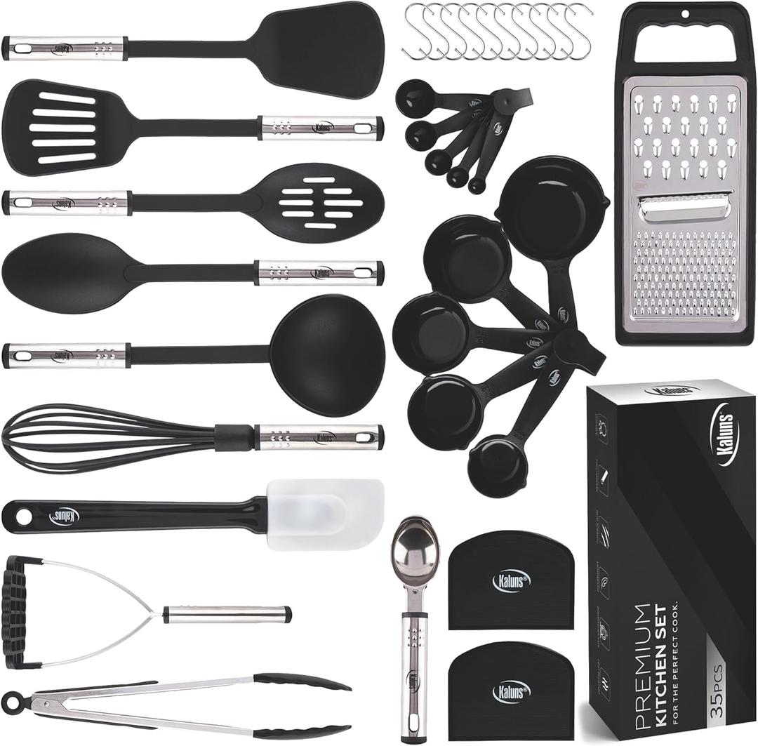 Kitchen Utensils Set 35 PCS Cooking Utensils Set, Nonstick and Heat Resistant Nylon Stainless Steel Silicone Spatula Set - Kitchen Gadgets Home Essentials Kitchen Accessories, Apartment Must Haves (Black) Kitchen Utensils Set 35 PCS Cooking Utensils Set, Nonstick and Heat Resistant Nylon Stainless Steel Silicone Spatula Set - Kitchen Gadgets Home Essentials Kitchen Accessories, Apartment Must Haves (Black)