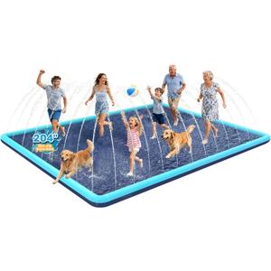 204"x 204" Gaint Splash Pad for Dogs, Non-Slip, Rantangle Splash Pad for Kids Ages 4-8,Giant Splash Pads for Toddlers 1-3, Dog Sprinkler Shallow Pool, Outdoor Water Toys for Backyard, Teal