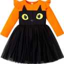 Magic Park 12M-9Y Toddler Girl Holiday Tulle Dress Girls Long Sleeve Tutu Dresses Kids Casual Outfits Winter Clothes (3-4T, Orange-b1)