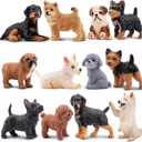 12PCS Dog Figurines, Realistic Plastic Puppy Figurines, Hand Painted Emulational Tiny Dogs Animals Toy, Dog Cake Topper Easter Egg Birthday Gift for Kids and Toddlers