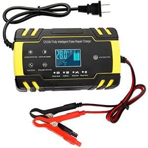 ODOMY 12V/24V Smart Battery Charger | Pulse Repair Charger with LCD Display | Intelligent Mode Overvoltage Protection Temperature Monitoring for Car, Truck, Motorcycle, Boat, SUV, ATV
