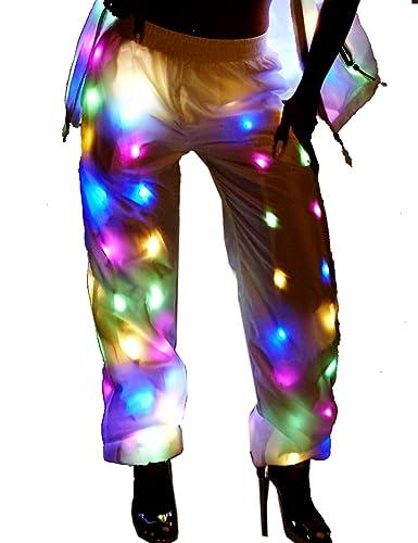 Mens Womens LED Flash Light Rave Vest Hoodies Sport Outwear Party Costume Xmas Fancy Dress (US, Alpha, Medium, Regular, Pants)