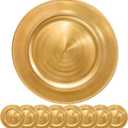 Gold Charger Plates 10PCS,13inch Round Beaded Plastic Charger Plates,Plate Chargers Bulk for wedding,Dinner,Party,Decoration(Gold 10), 1313