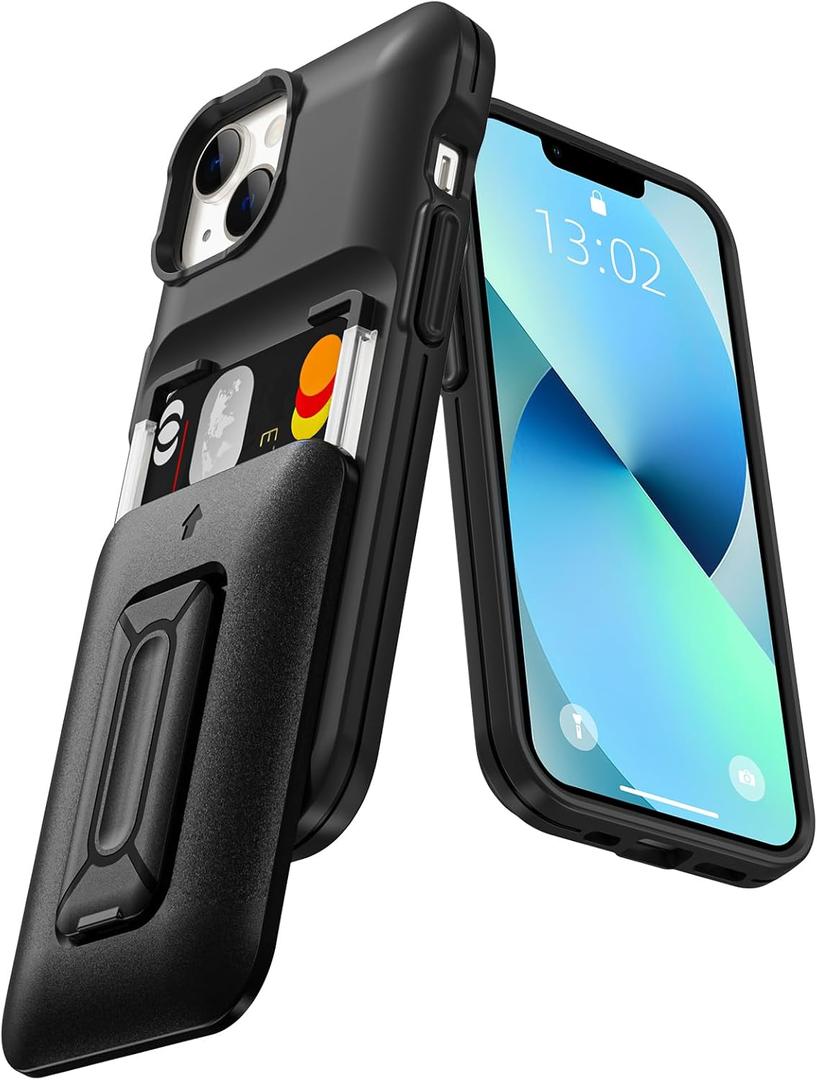 SAMONPOW for iPhone 13 Case / 14 Case Wallet with Card Holder [3 Cards] & Stand Heavy Duty Protective Shockproof Hidden Card Slot Wallet Phone Case for iPhone 13 14 for Women Men, Black