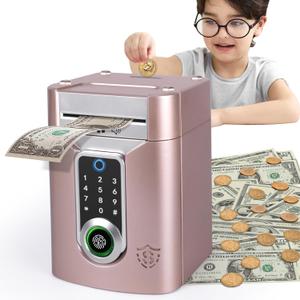 Refasy Touchscreen Piggy Bank ATM Bank Toy for Kids Age 3-12, Electronic Money Bank Coin Bank with Music Kids Safe Birthday Xmas Gifts Toys for 3 4 5 6 7 8 9 10 11 12 Year Old Boys Girls (Rose Gold)