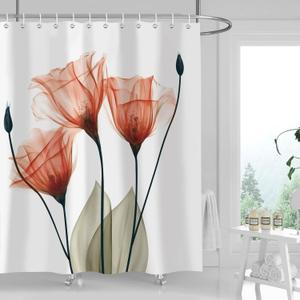 Orange Floral Shower Curtain Watercolor Tulip Flower Shower Curtains for Bathroom Waterproof Polyester Fabric Bathroom Curtain 72 x 72 Inch with 12 Hooks