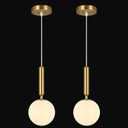 Modern Hanging Light Fixture Pendant Lighting for Kitchen Island Mid Century Gold Pendant Lights with Globe Milky White Glass Pendant Light for Bedroom Bathroom Entryway (2 Pack)