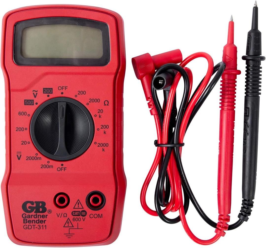 Gardner Bender GDT-311 Digital Multimeter, 3 Function, 11 Range, Tests AC/DC Voltage and Resistance, Manual Ranging, 3.5 inch Display, 1/Each , Red
