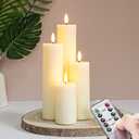 Flickering Flameless Pillar Candles with Remote Control and Cycle Timer,Ivory Pack of 4 Battery Operated(Powered by 2AA) LED Real Wax Tall Fake 3D-Wick Electric Candles(D 2.2 x H 4,6,8,10)