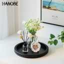 Hanobe Decorative Serving Tray Wood: Black Bead Round Tray for Coffee Table Rustic Wooden Trays Decor Farmhouse Kitchen Counter Circle Tray Vintage Centerpiece for Living Room Home Organizer