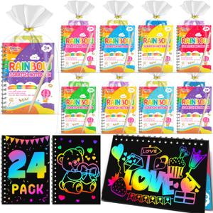 Scratch Paper Art Party Favors for Kids: 24 Pack Rainbow Scratch Notebook, Goodie Bags Stuffers Coloring Books Party Favors for Kids 3-12, Bulk Classroom Birthday Gifts for Student