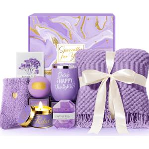 Mothers Day Gifts for Mom Wife Grandma Daughter Sister Friends, Self Care Get Well Gifts, Lavender Relaxing Spa Gift Basket Care Package w/Blanket, Birthday Gifts for Women Her Girlfriend Aunt Teacher