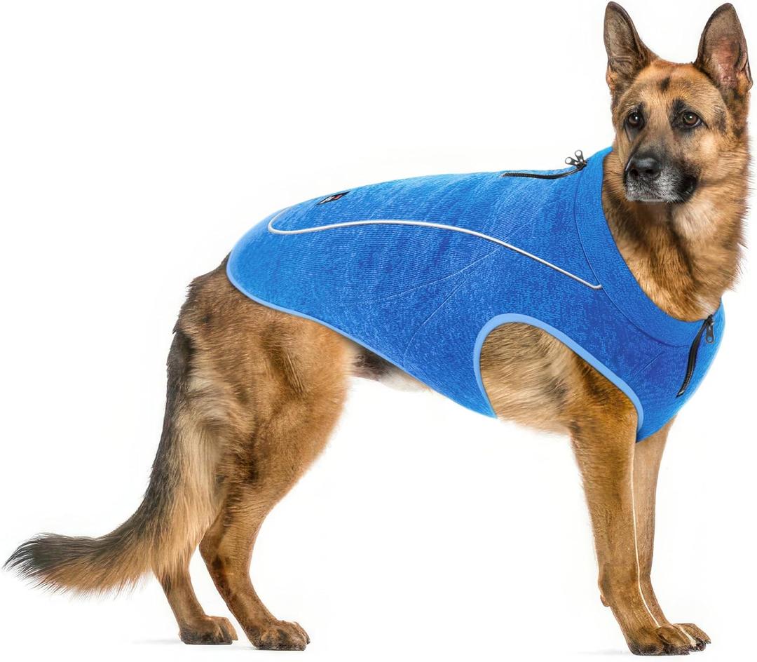Insulated Fleece Sweater for Dogs | Lightweight Warm Dog Vest | Zipper Port for Harness | Cold Weather Winter Jacket | Rain Snow Repellant Coat | Adjustable for Small Medium Large Male Dogs (Blue/XL)