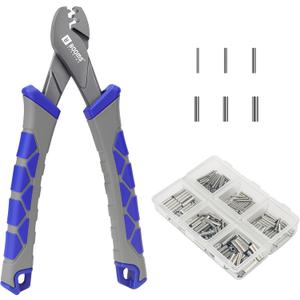 Booms Fishing Crimping Pliers Tool: 6.5in Crimper for Single Barrel - 300pcs Sleeves and Lanyard Included, XW41