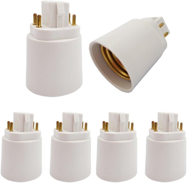 [Must Bypass Ballast to Avoid Flick Smoke Burn] 6pcs E-Simpo 4Pin Conductive Gx24q to E26/E27 Lamp Base Adapter Short G24q to Medium Edison Light Socket Converter Replace CFL PL GX24Q Holder