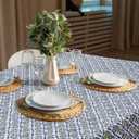 Newtay 60'' x 90'' Cotton Tablecloth Handmade Cotton Floral Tablecloth Washable Print Rectangle Table Cover with Dust Proof Wrinkle Resistant for Kitchen Dining Party Buffe(Light Steel, Blue)