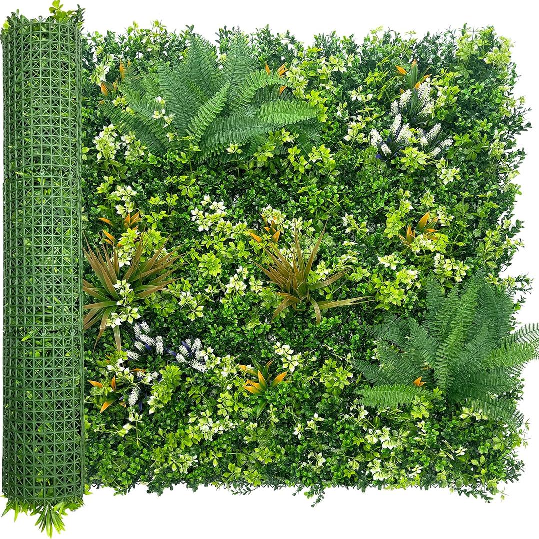 ODTORY Artificial Grass Boxwood Hedges Wall Panels: 40" x 120" (33.5 sqft) UV-Anti Faux Greenery Fake Ivy Leaves Privacy Fence Screen Backdrop for Garden Covering Privacy, Outdoor Indoor Decor