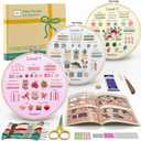 Bradove Beginner Embroidery Kit for Adults Kids, Learn to Embroider 37 Stitches and 13 Cute Patterns, Bead Embroidery Kit, Beginner Embroidery Practice